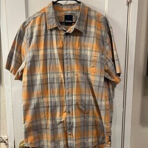 Prana Men's Casual Plaid Shirt in Orange and Gray